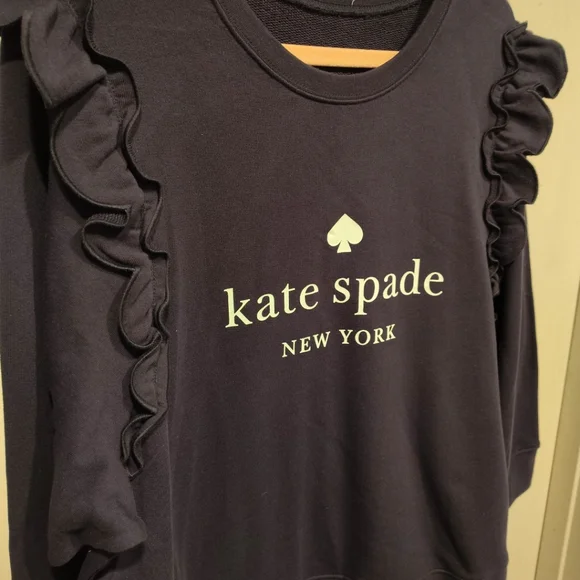 Kate Spade New York Women's Navy Ruffle Detail Graphic Logo Sweatshirt Sz XXL - Picture 3 of 6